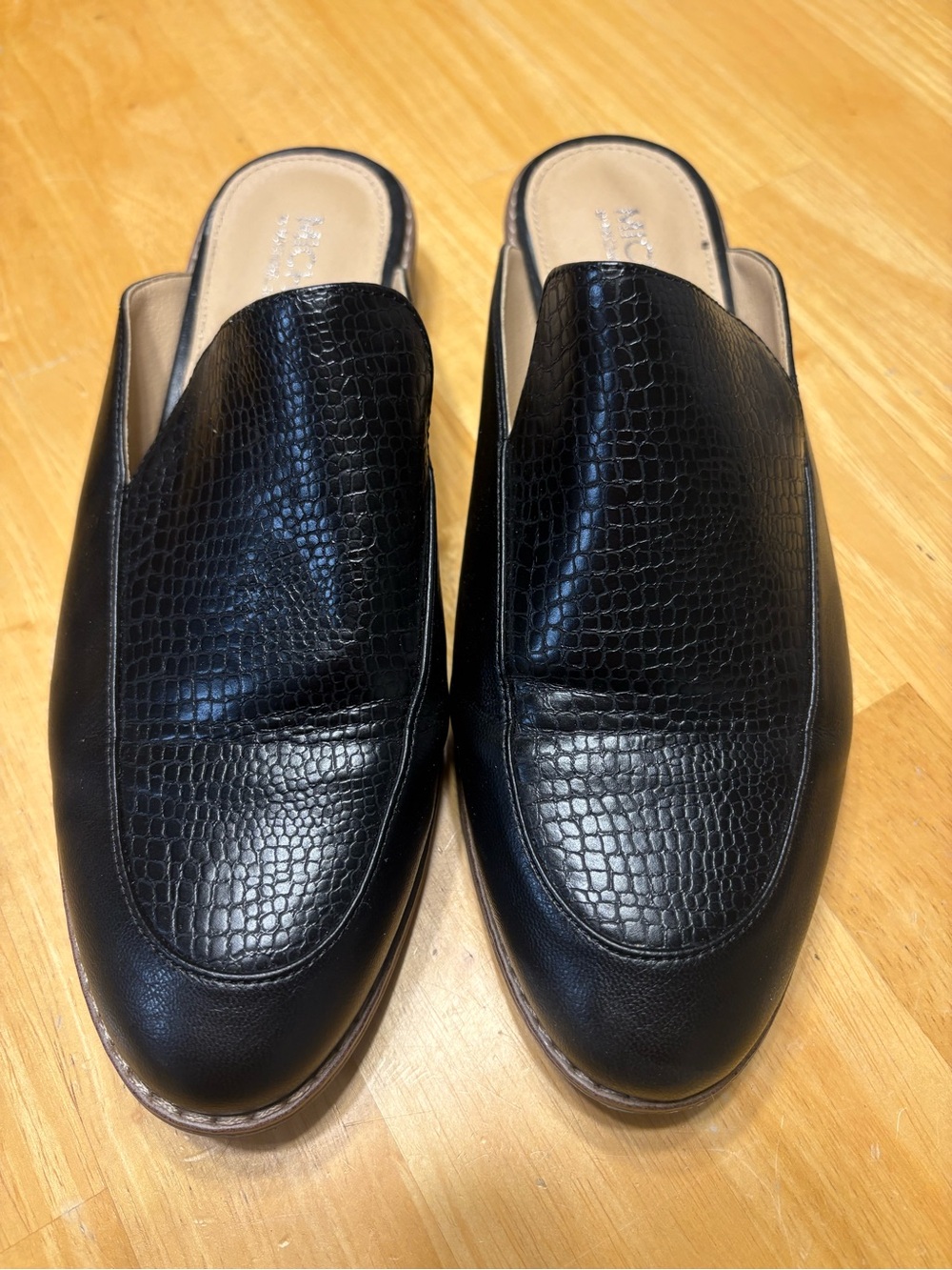 Michael Shannon Black Croc-Textured Leather Slip-On Mules